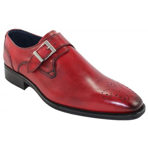 Duca Di Matiste 1517 Red Genuine Italian Calfskin Leather Monk Strap Perforation Shoes.